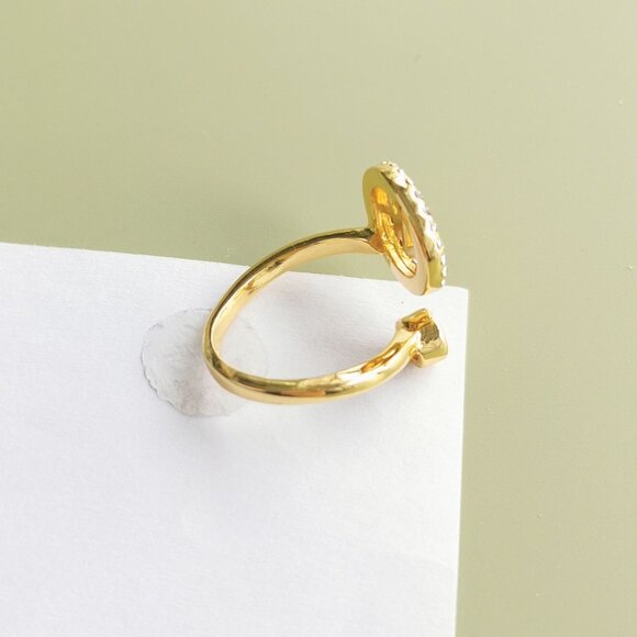 Michael Kors Monogram Logo and Crystal Gold Open Ring #7 NEW - Picture 3 of 5